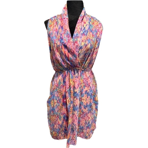 Coral Multicolored Print Sleeveless Dress by Aqua. - Picture 1 of 6